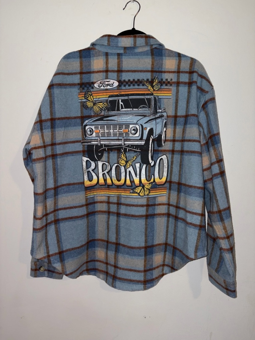 Ford Plaid Bronco Graphic Shacket - Blue/Tan/Yellow